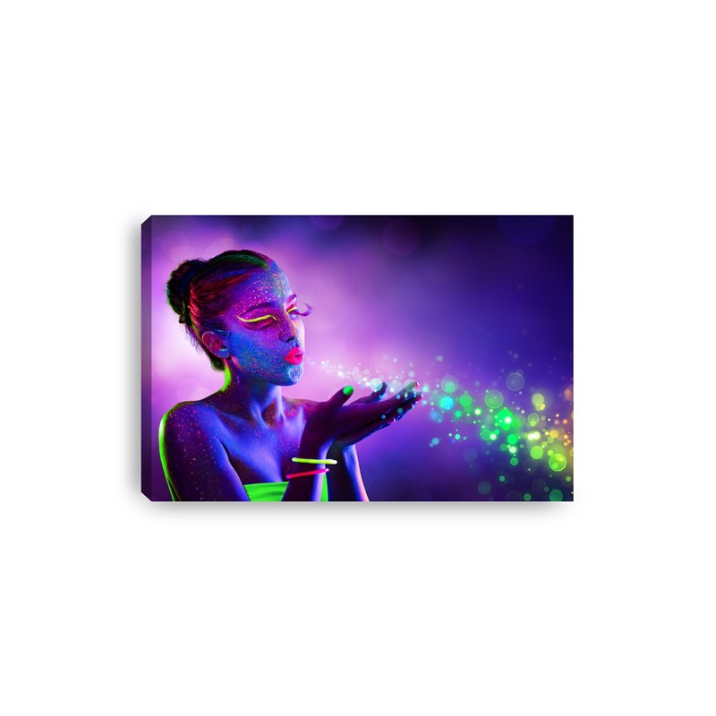 Obraz na płótnie canvas poziomy kobieta neon pył żywe kolory makijaż pixitex