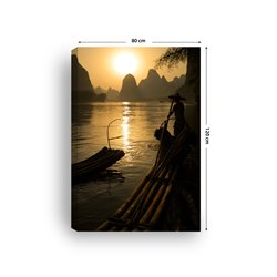 Obraz na płótnie canvas pionowy zachód słońca rybacy łodzie góry pixitex