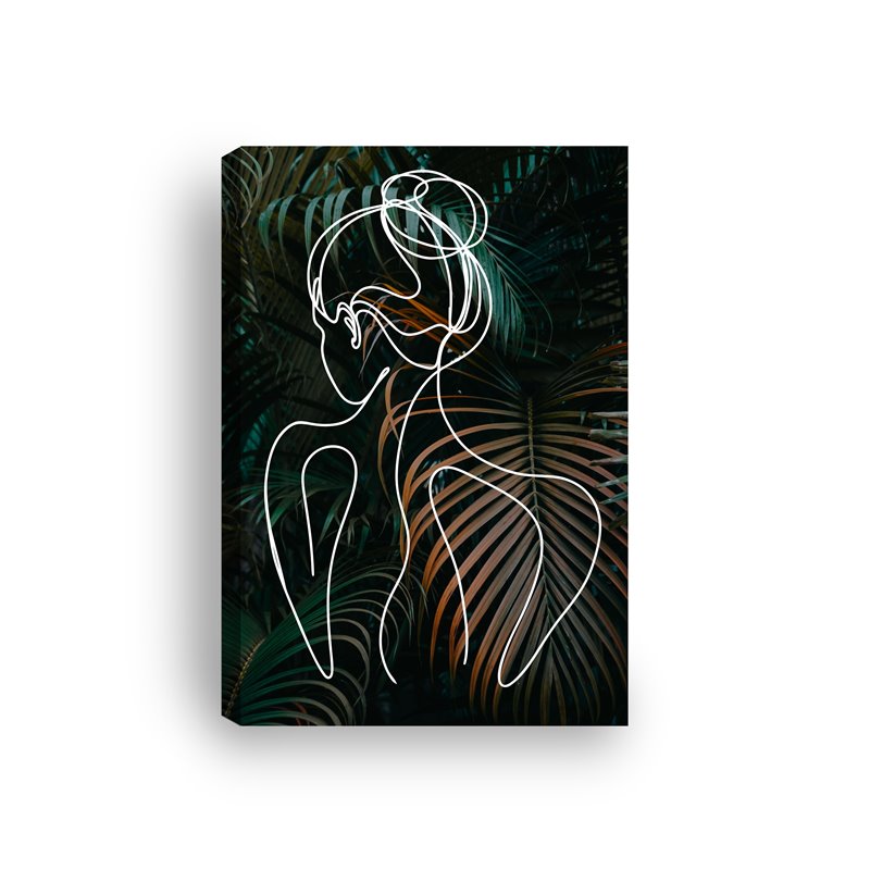 Obraz na płótnie canvas pionowy line art kobieta liście tło pixitex