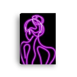 Obraz na płótnie canvas pionowy kobieta neon line art czerń róż pixitex