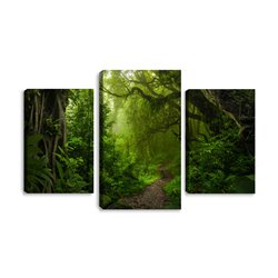 Obraz na płótnie canvas tryptyk potrójny obraz zieleń ścieżka las pixitex