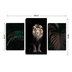 Obraz na płótnie canvas tryptyk potrójny obraz lew czerń liście dżungla pixitex