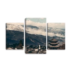 Obraz na płótnie canvas tryptyk potrójny obraz miasto góry japonia pixitex