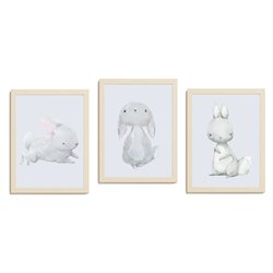 Zestaw 3 obrazków plakatów dla dzieci plakaty plakat grafika grafiki słodkie pastelowe króliczki pixitex