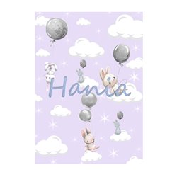 Plakat grafika obrazek personalizowany dla dzieci imię króliczki balony plakaty dziecięce pixitex