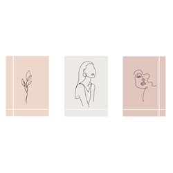 Zestaw 3 plakatów obrazków grafik boho kobieta twarz line art kwiaty nowoczesne pixitex