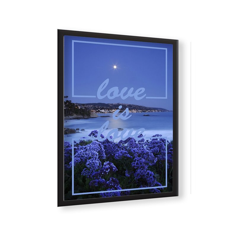 Plakat grafika dekoracyjna na ścianę morze kwiaty pejzaż love is love prosty nowoczesny plakat napis cytat pixitex