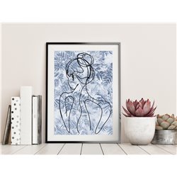 Plakat grafika dekoracyjna na ścianę kobieta kwiaty tło niebieski kobieta line art linie nowoczesny boho plakat pixitex