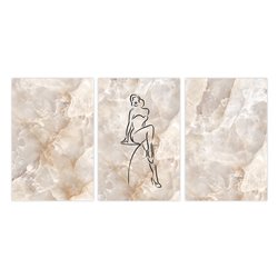 Zestaw 3 plakatów obrazków grafik marmur marble glamour nowoczesny plakat kobieta line art pixitex