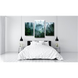 Obraz na płótnie canvas tryptyk potrójny obraz nowoczesny las we mgle mgła góry pejzaż krajobraz pixitex