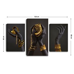Obraz na płótnie canvas tryptyk potrójny obraz black hands czarne dłonie ręce złote bransolety pixitex