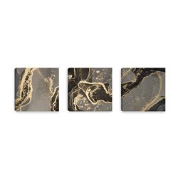 Obraz na płótnie canvas tryptyk potrójny obraz nowoczesny glamour marmur czarno złoty potrójny obraz pixitex