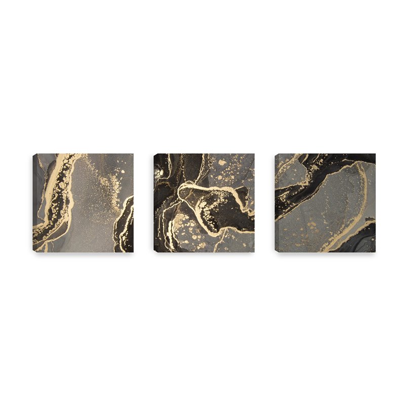 Obraz na płótnie canvas tryptyk potrójny obraz nowoczesny glamour marmur czarno złoty potrójny obraz pixitex