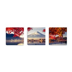 Obraz na płótnie canvas tryptyk potrójny obraz nowoczesny krajobraz Japonia góra drzewa architektura liście pixitex