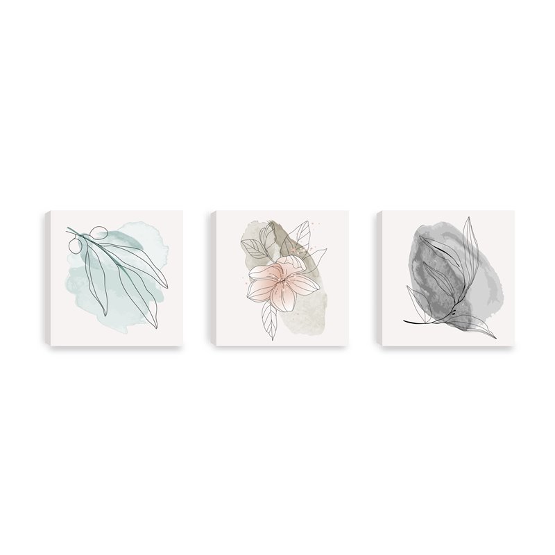 Obraz na płótnie canvas tryptyk potrójny obraz nowoczesny minimalistyczny kwiaty akwarela pixitex