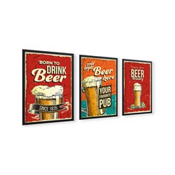 Zestaw 3 plakatów obrazków grafik piwo beer retro plakat A3 30x40 pixitex