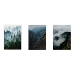 Zestaw 3 plakatów obrazków grafik poster postery las mgła góry krajobrazy pixitex