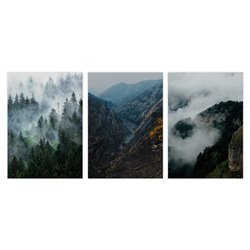 Zestaw 3 plakatów obrazków grafik poster postery las mgła góry krajobrazy pixitex