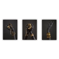 Zestaw 3 plakatów obrazków grafik postery black hands dłonie kobiety złoto etniczne pixitex