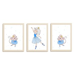 Zestaw 3 obrazków plakatów dla dzieci pastelowe postery baletnica myszki mysz plakat dla dziewczynki pixitex