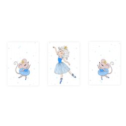 Zestaw 3 obrazków plakatów dla dzieci pastelowe postery baletnica myszki mysz plakat dla dziewczynki pixitex