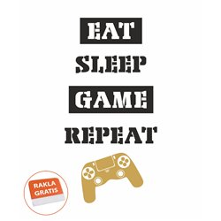 Naklejka na ścianę napis eat sleep game repeat naklejka młodzieżowa dla gracza gra gamer pixitex