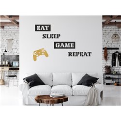 Naklejka na ścianę napis eat sleep game repeat naklejka młodzieżowa dla gracza gra gamer pixitex