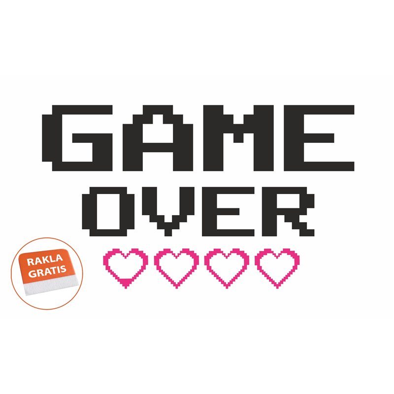 Naklejka na ścianę z folii dla gracza napis game over pixel serduszka pikselowe młodzieżowa naklejka gamer pixitex