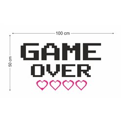 Naklejka na ścianę z folii dla gracza napis game over pixel serduszka pikselowe młodzieżowa naklejka gamer pixitex