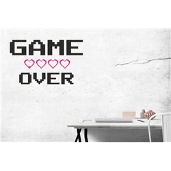 Naklejka na ścianę z folii dla gracza napis game over pixel serduszka pikselowe młodzieżowa naklejka gamer pixitex