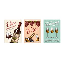 Zestaw 3 plakatów obrazków grafik postery retro wino winogrona wine pixitex