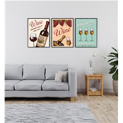 Zestaw 3 plakatów obrazków grafik postery retro wino winogrona wine studiograf