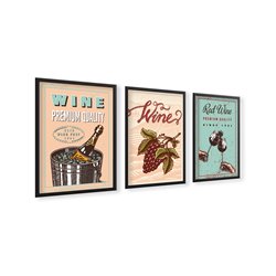 Zestaw 3 plakatów obrazków grafik retro postery wino wine winogrona plakat vintage pixitex