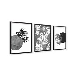 Zestaw 3 plakatów obrazków grafik srebrno czarne plakat glamour monstera liście pixitex