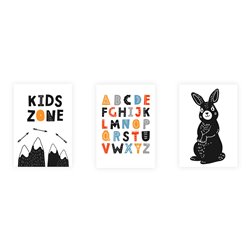 Zestaw 3 obrazków plakatów dla dzieci alfabet zajączek góry kids zone pixitex