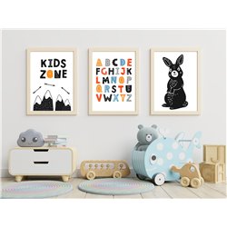 Zestaw 3 obrazków plakatów dla dzieci alfabet zajączek góry kids zone pixitex
