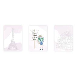 Zestaw 3 obrazków plakatów dla dzieci dziewczynka kraje podróże Paryż Rzym studiograf