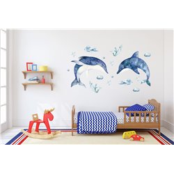 Naklejka na ścianę dla dzieci niebieskie delfiny ocean do pokoju dziecięcego pixitex