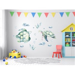Naklejka na ścianę dla dzieci żółwie ocean pastelowe naklejki pixitex