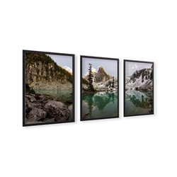 Zestaw 3 plakatów obrazków grafik krajobraz góry jezioro w górach drzewa  pixitex