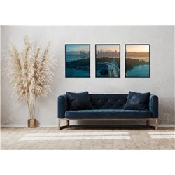 Zestaw 3 plakatów obrazków grafik plakaty ocean most miasto architektura zachód słońca pixitex
