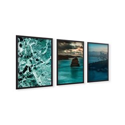 Zestaw 3 plakatów obrazków grafik plakaty niebieski marmur morze góry miasto architektura pixitex