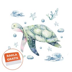 Naklejka na ścianę dla dzieci żółw morze wodorosty kamienie pastelowe naklejki pixitex