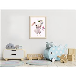 Plakat grafika obrazek dla dzieci króliczek z babeczką kwiaty pixitex