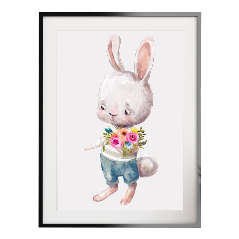 Plakat grafika obrazek dla dzieci króliczek z kwiatami kwiatki pixitex