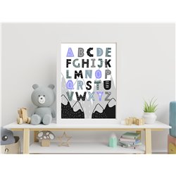Plakat grafika obrazek dla dzieci plakat w skandynawskim stylu kolorowy alfabet góry pixitex