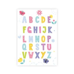 Plakat grafika obrazek dla dzieci kolorowy alfabet kwiatki motylki studiograf