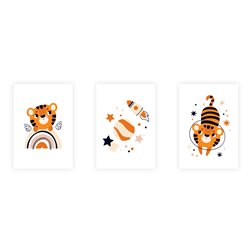 Zestaw 3 obrazków plakatów dla dzieci tygryski