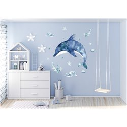 Naklejka na ścianę dla dzieci delfin morze ocean gwiazdki fale pixitex