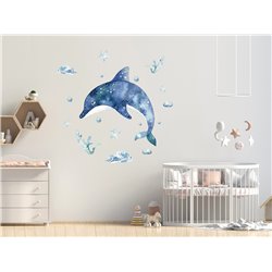Naklejka na ścianę dla dzieci delfin morze ocean gwiazdki fale pixitex